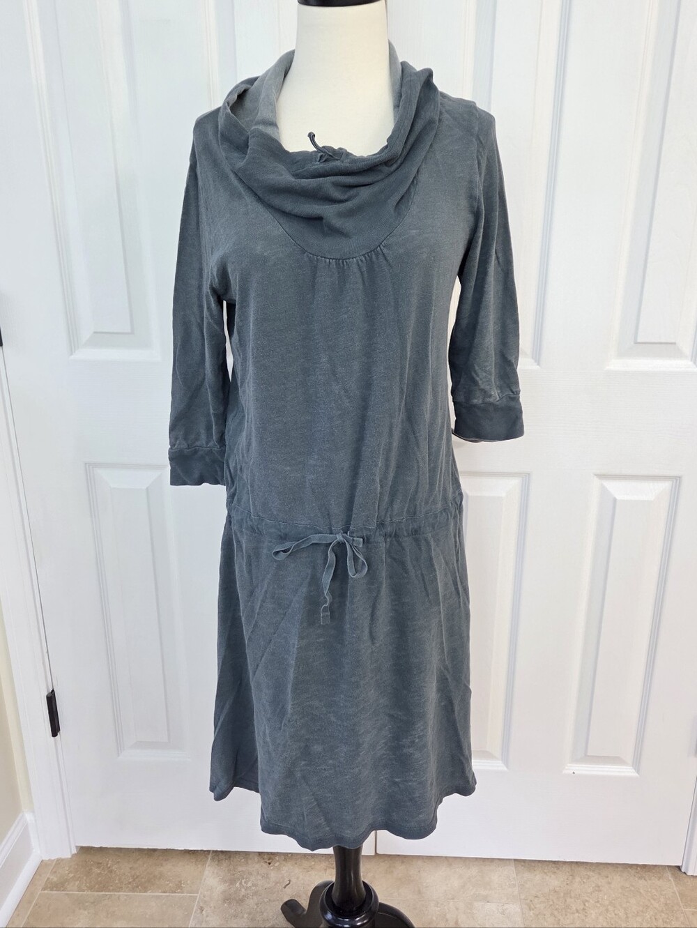 LUCY ATHLETICWEAR COTTON DRESS DRAWSTRING WAIST COWL NECK M 3/4 SLEEVES M